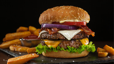 Bacon cheeseburger with fries