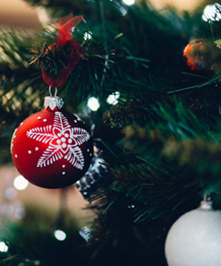 close up of christmas tree wtih ornaments