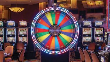 Spinning prize wheel on the casino floor