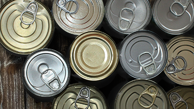 Canned goods on a wooden table