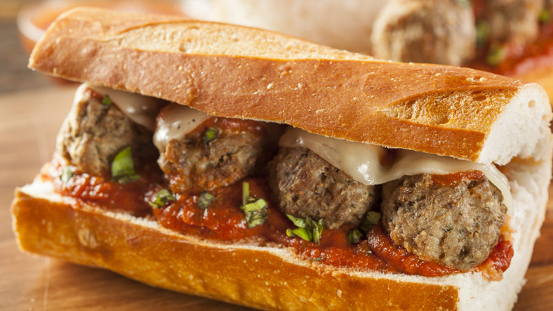 Meatbal sub with sauce and cheese